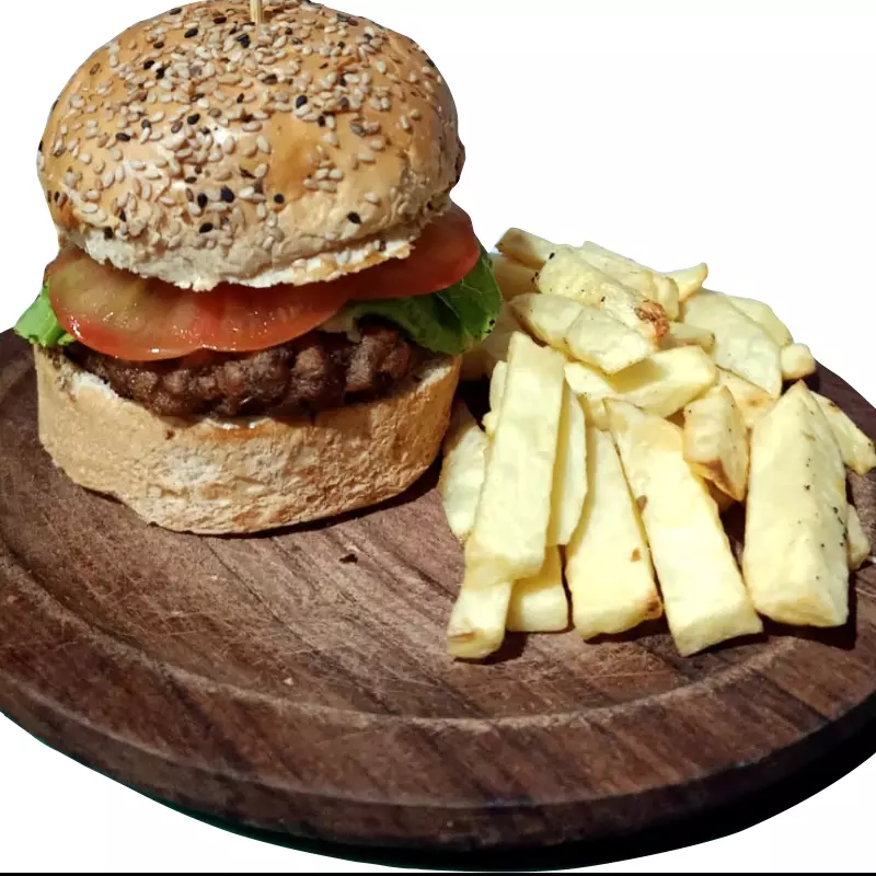 Hamburguesa doble, tom, lechug + pap