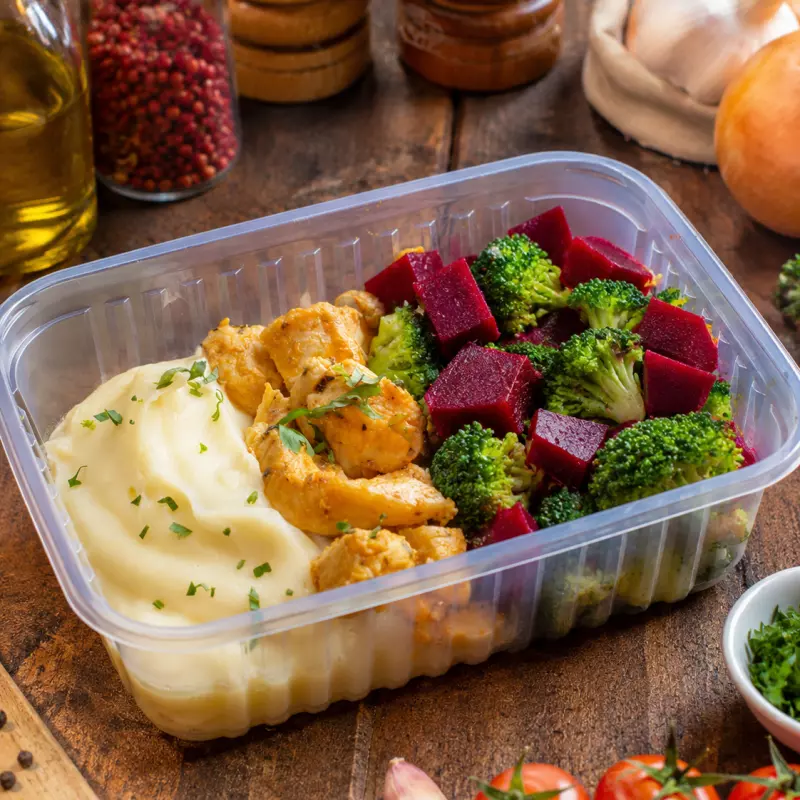 Frango, Purê de Batata e Legumes