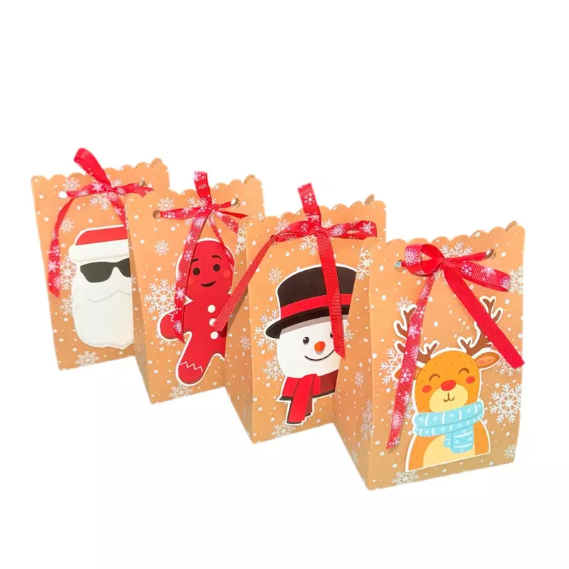 12 Caja Cartón Navidad Lazo Sin Asas