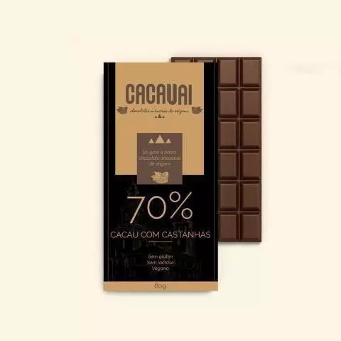Barra de chocolate 70% cacau com castanha 80g