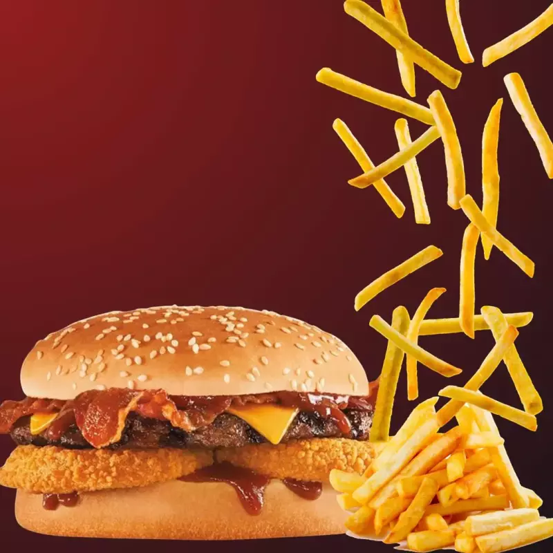 BBQ Bacon cheeseburger c/ papas