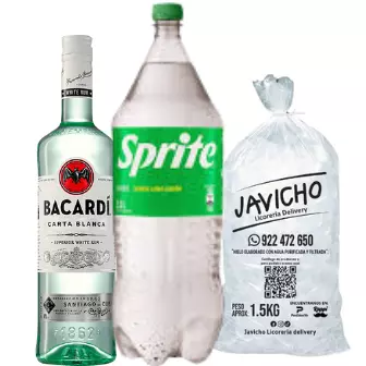 Bacardi blanco + Sprite 2.5 + hielo