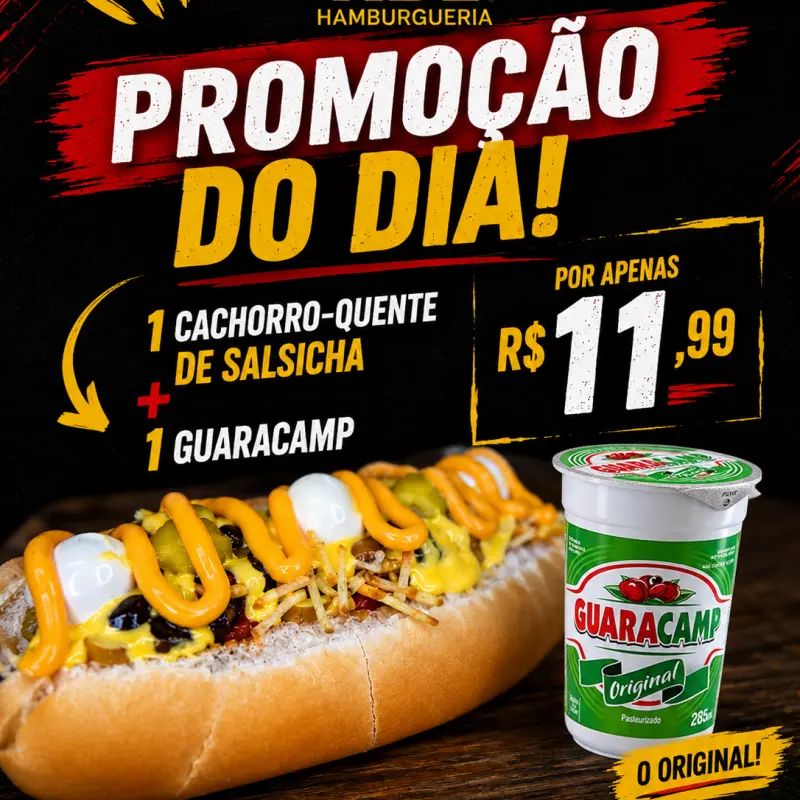 1 hot dog de salsicha + 1 guaracamp