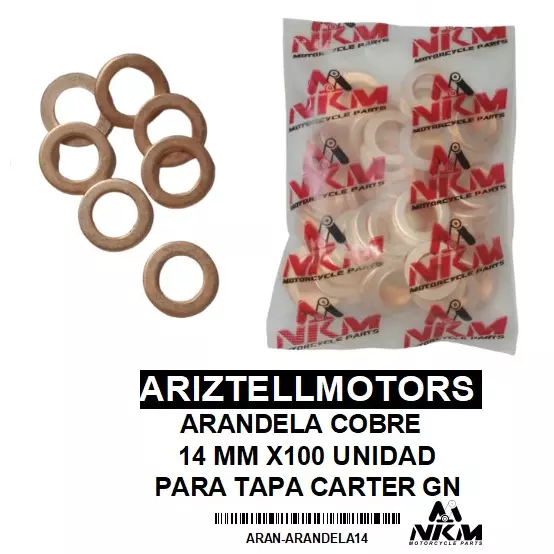 ARANDELA COBRE 14MM X100 UNIDADES PA