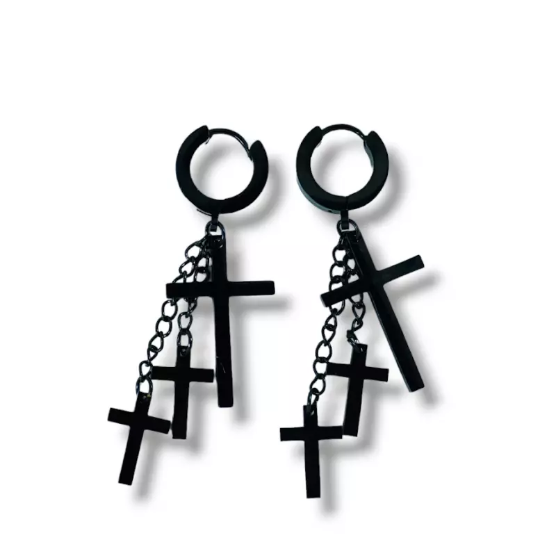Black Hoops Cross Earrings