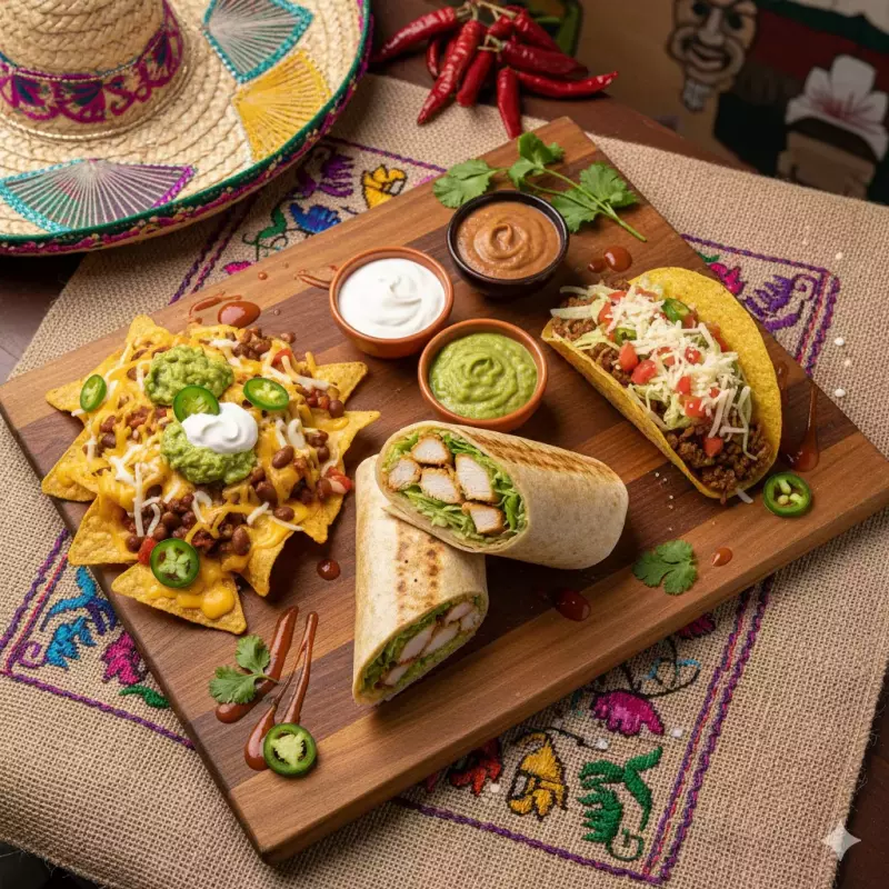 1 Burrito + 1Taco + 1Nachos + 1Molho