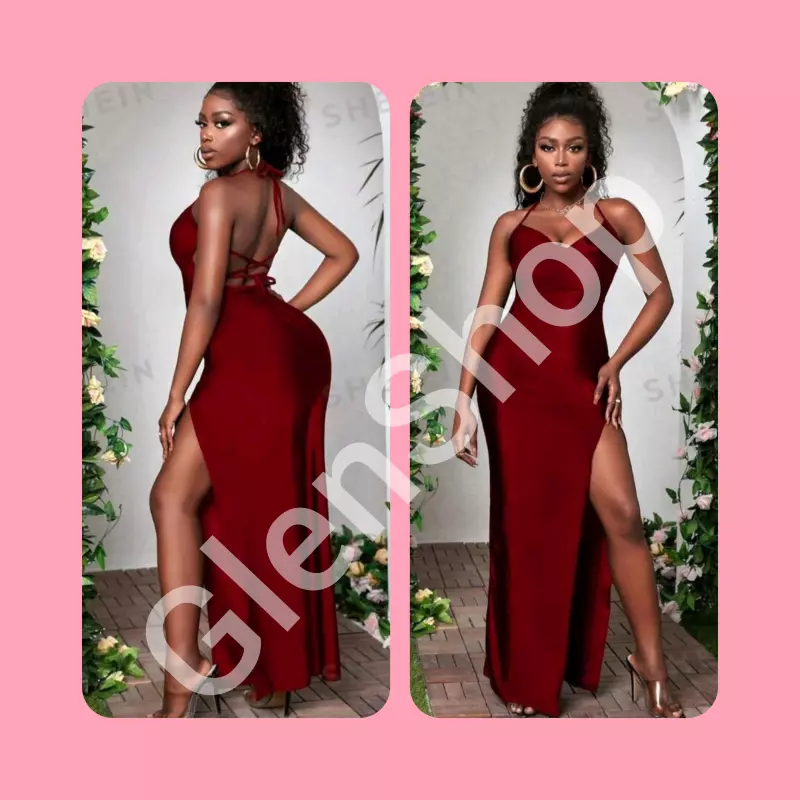 Vestido espalda abierta burdeos