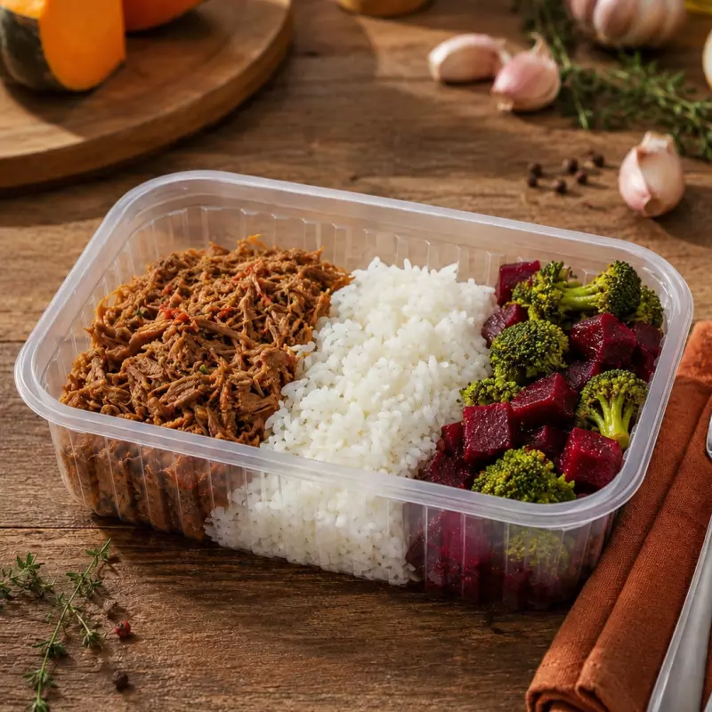 Carne Desfiada, Arroz e Legumes