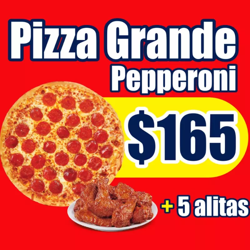 Grande + 5 Alitas (solo peperoni)