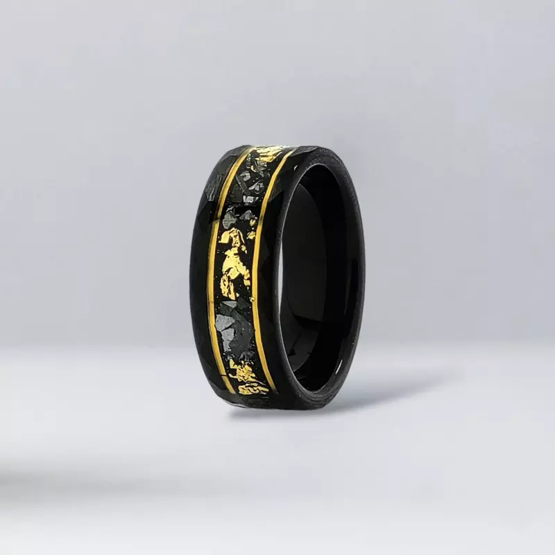 Meteorite&Gold Leaf Tungsten Ring