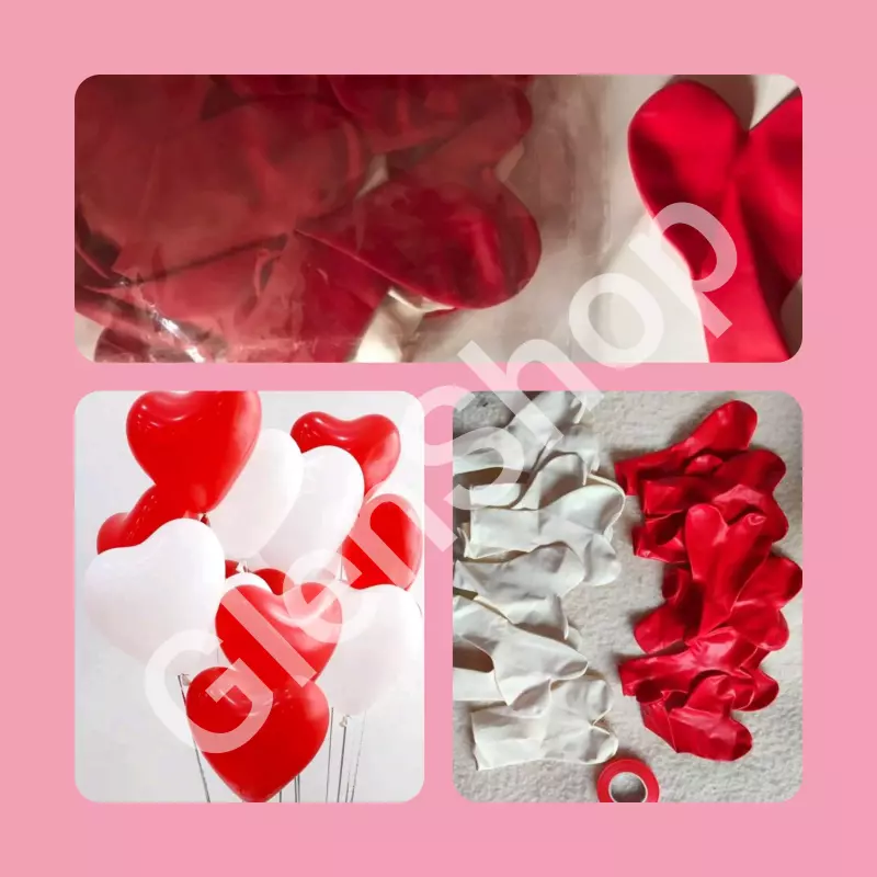 Set 20 globos corazon blanco y rojo