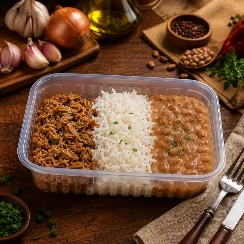 Pernil Desfiado, Arroz e Feijão