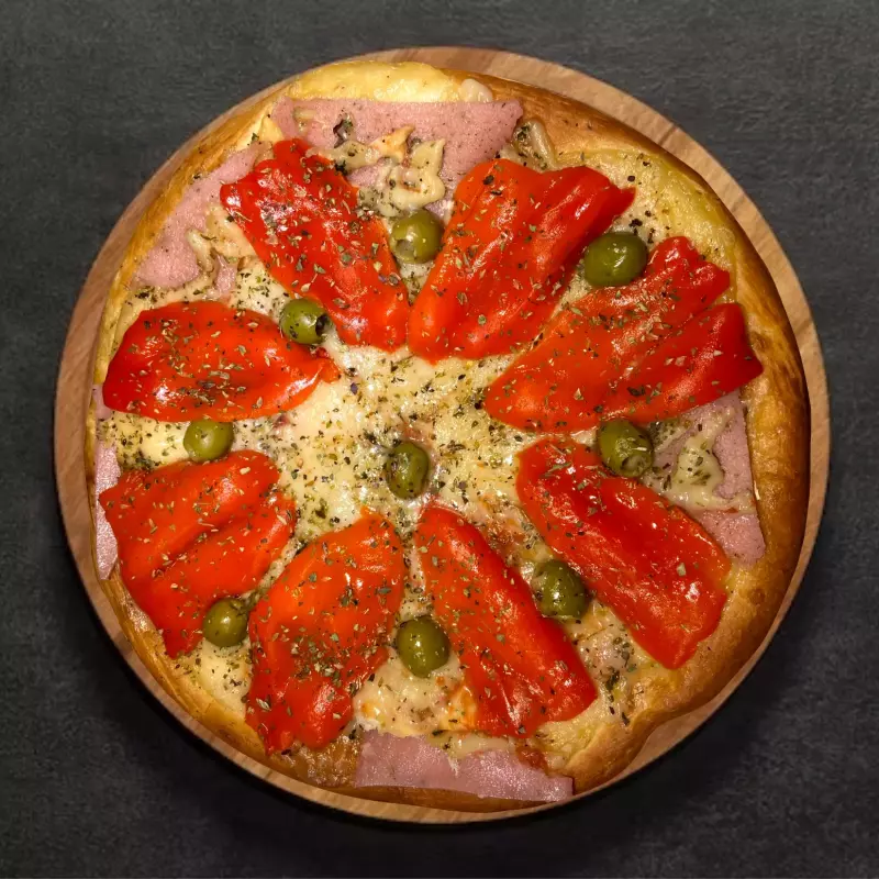 PIZZA GRANDE JAMON Y MORRONES