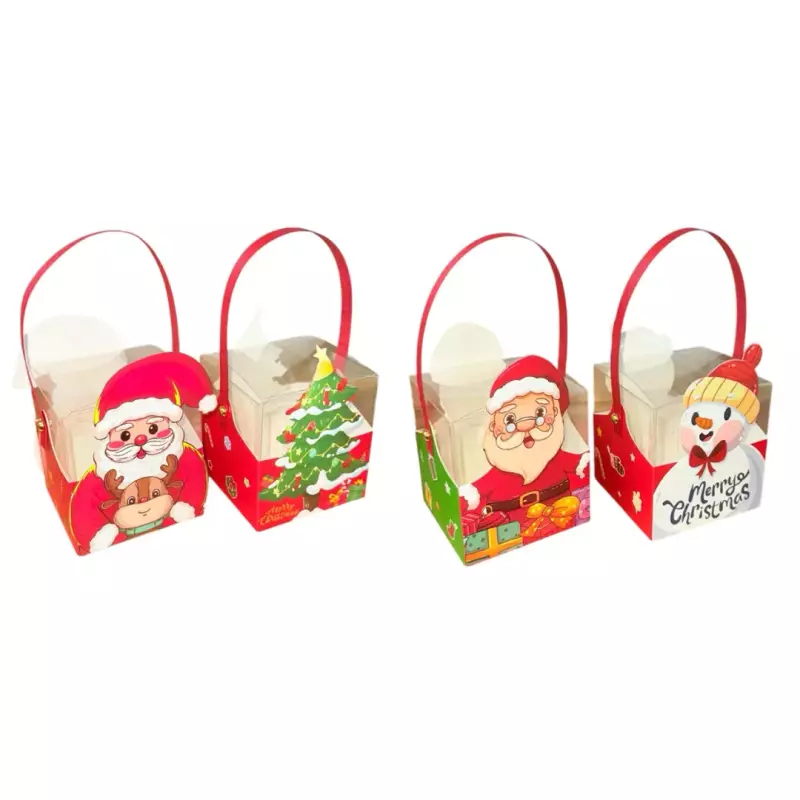 12 Cajas Navidad Cartón/Acetato Asa
