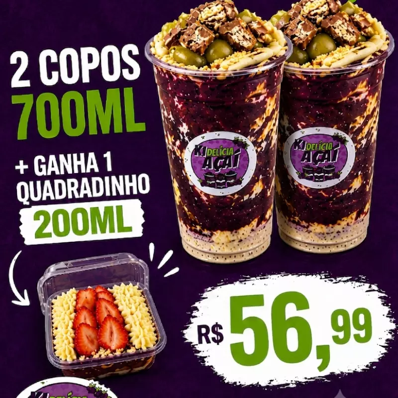 2 Copos 700ml + quadradinho 200ml