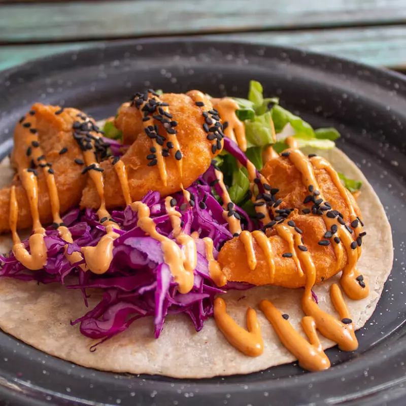 Taco capeado de camarón