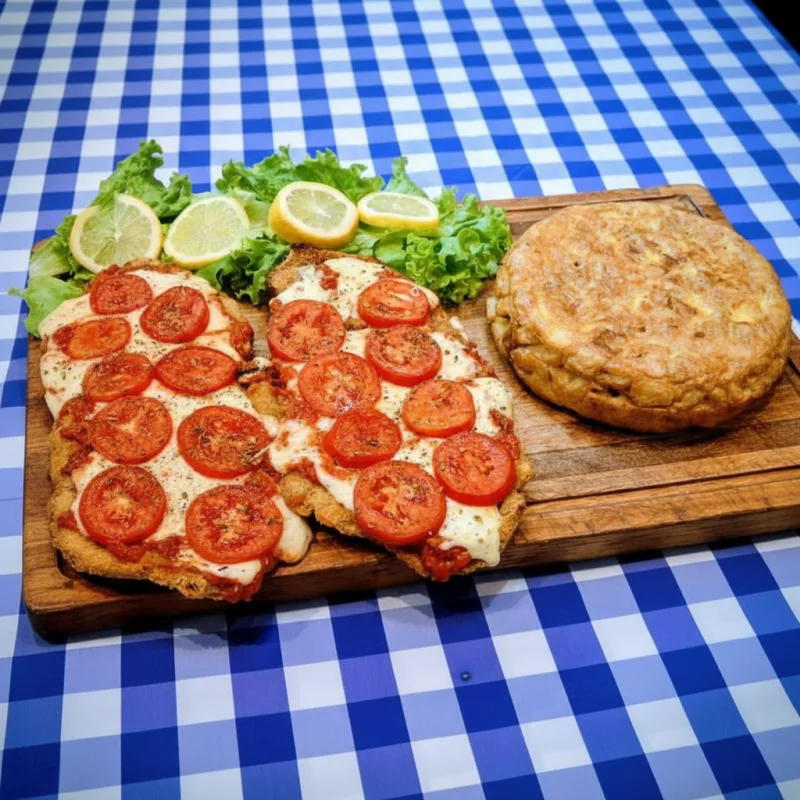 Milanesa napo + Tortilla Mediana