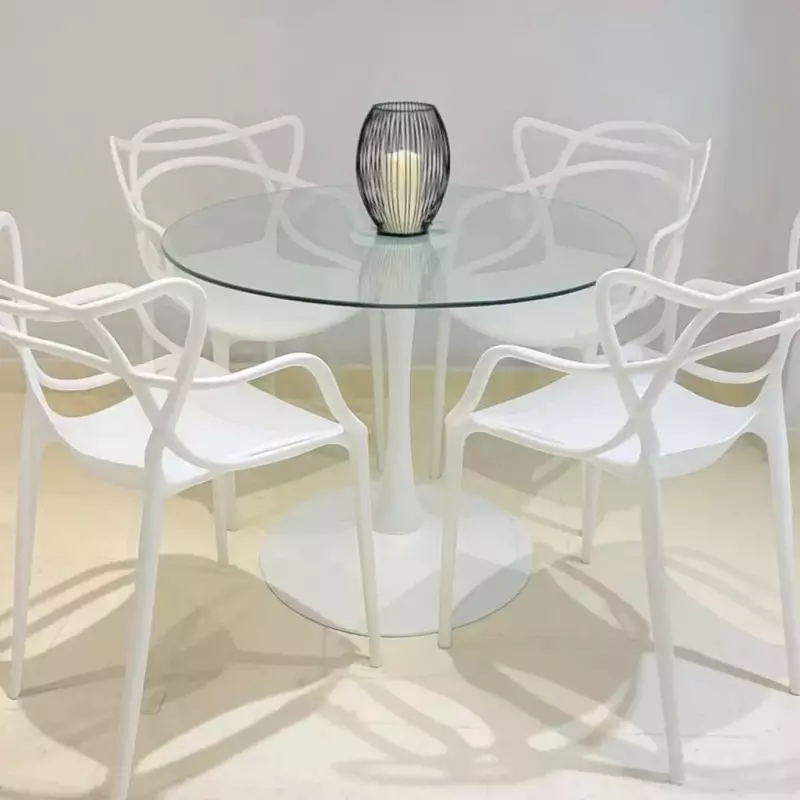 Mesa tulip vidrio 90cm+4 sillas M.