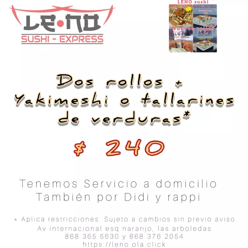 Dos ROLLOS + YAKIMESHI O TALLARINES