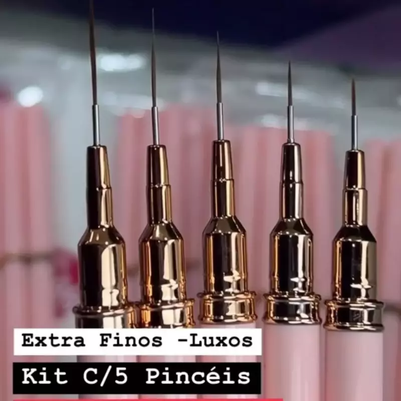 Kit C/5 Pincel Extra Fino Luxo rosa