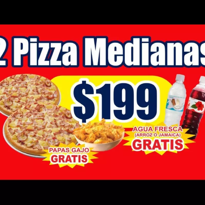 2 Pizzas Medianas+papas gajo GRATIS