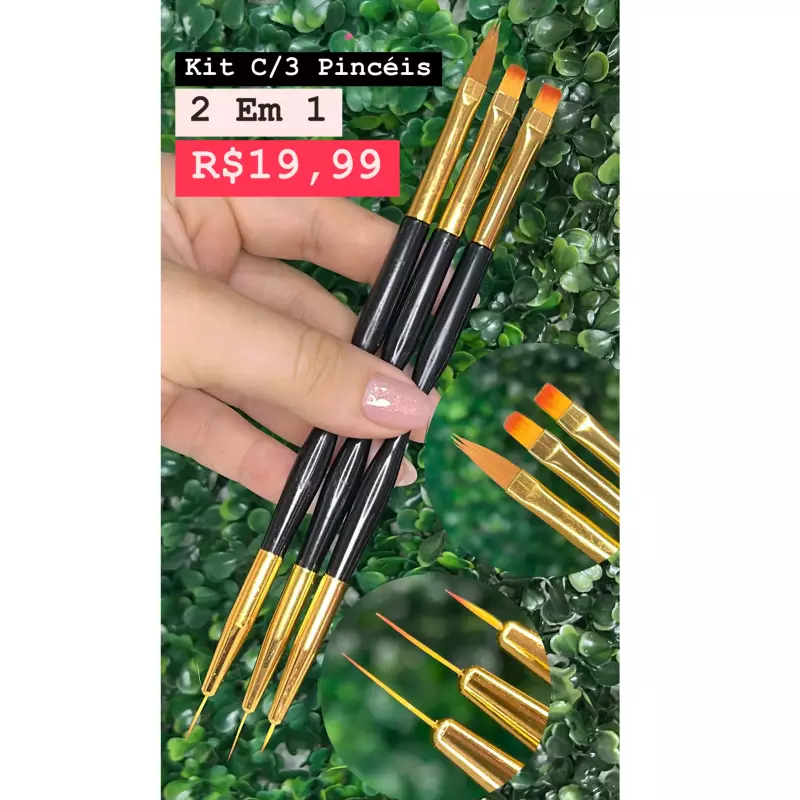 Kit C/3 Pincéis 2 Em 1 Kaisa luxo