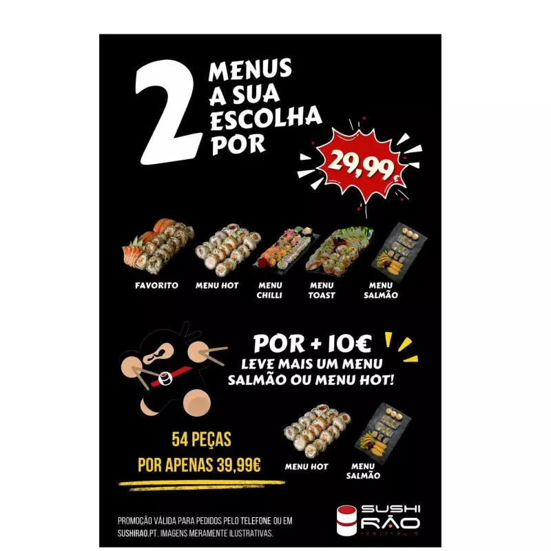 2 Menus por €29,99 + 1 Menu por €10