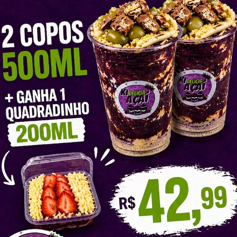 2 Copos 500ml + quadradinho 200ml