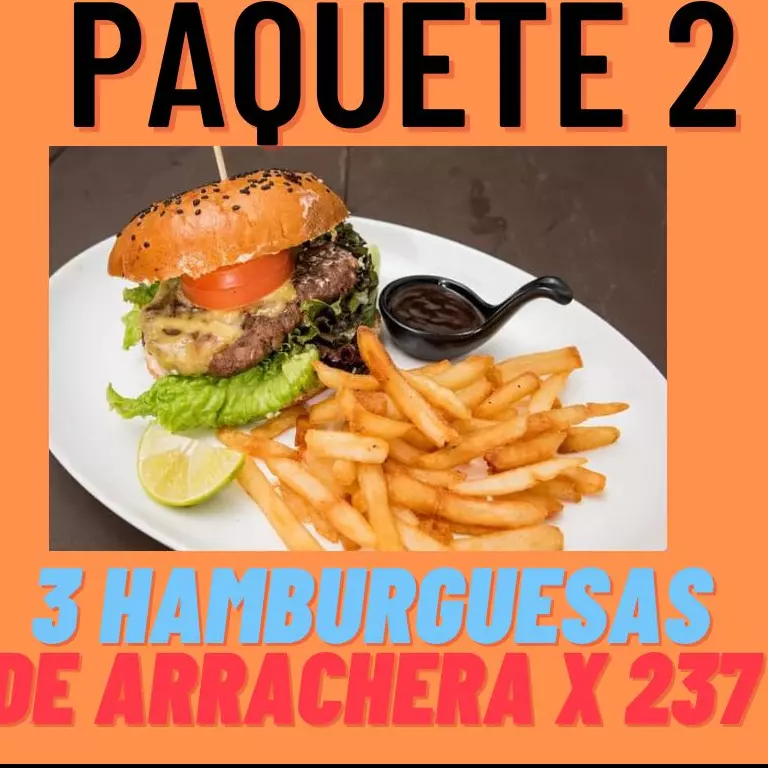 PAQUETE 2 . 3 HAMBURGUESAS CPAPAS