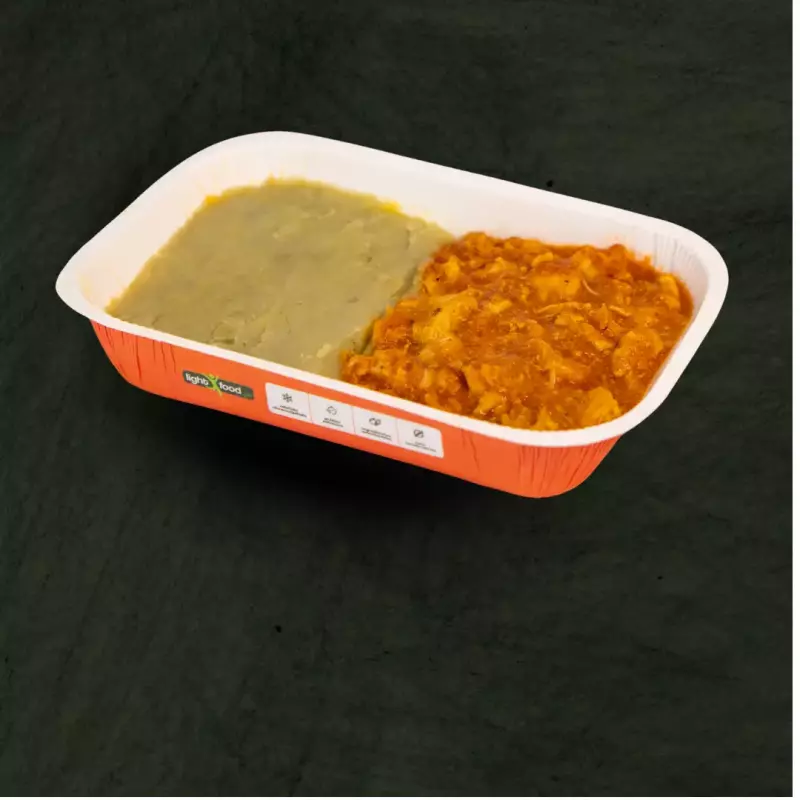 Frango em cubos , purê batata doce