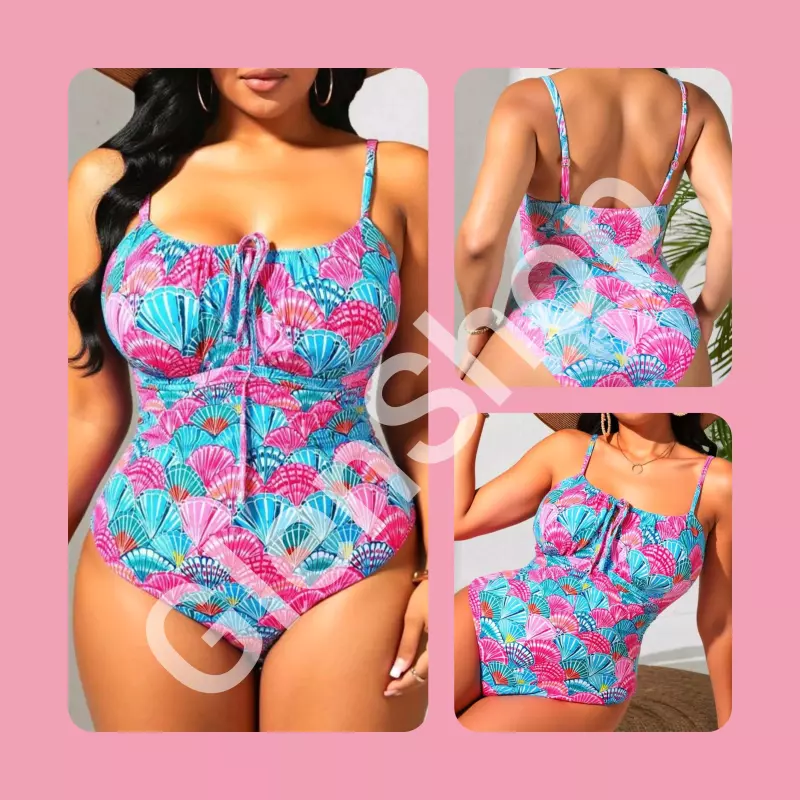 Bañador de conchas rosa y azul