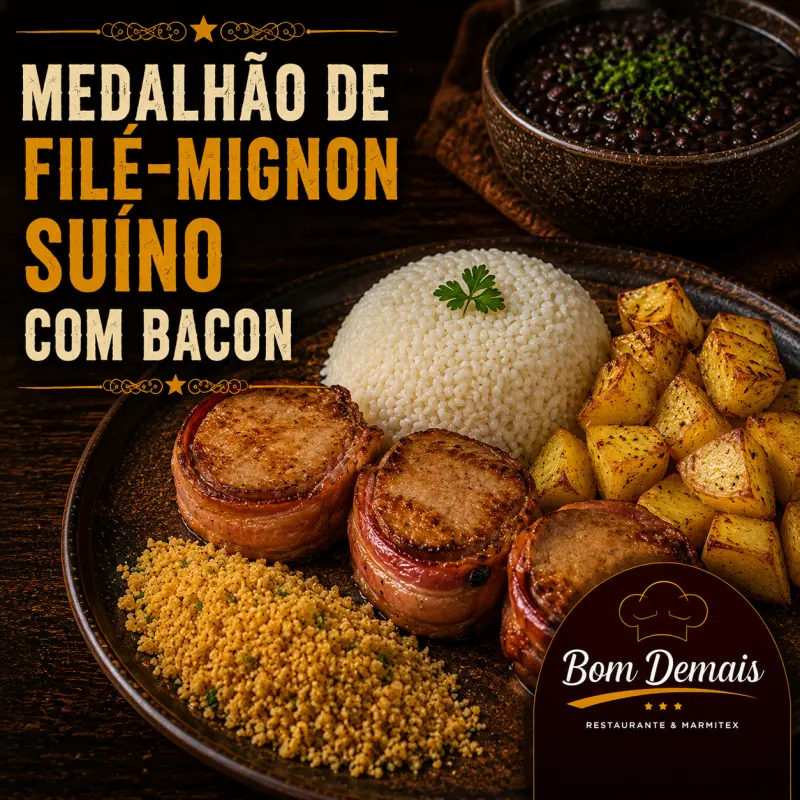 MEDALHÃO FILÉ-MIGNON SUÍNO C/ BACON
