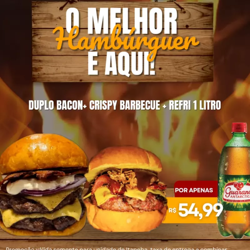 Duplo bacon + Crispy barbecue + 1lt