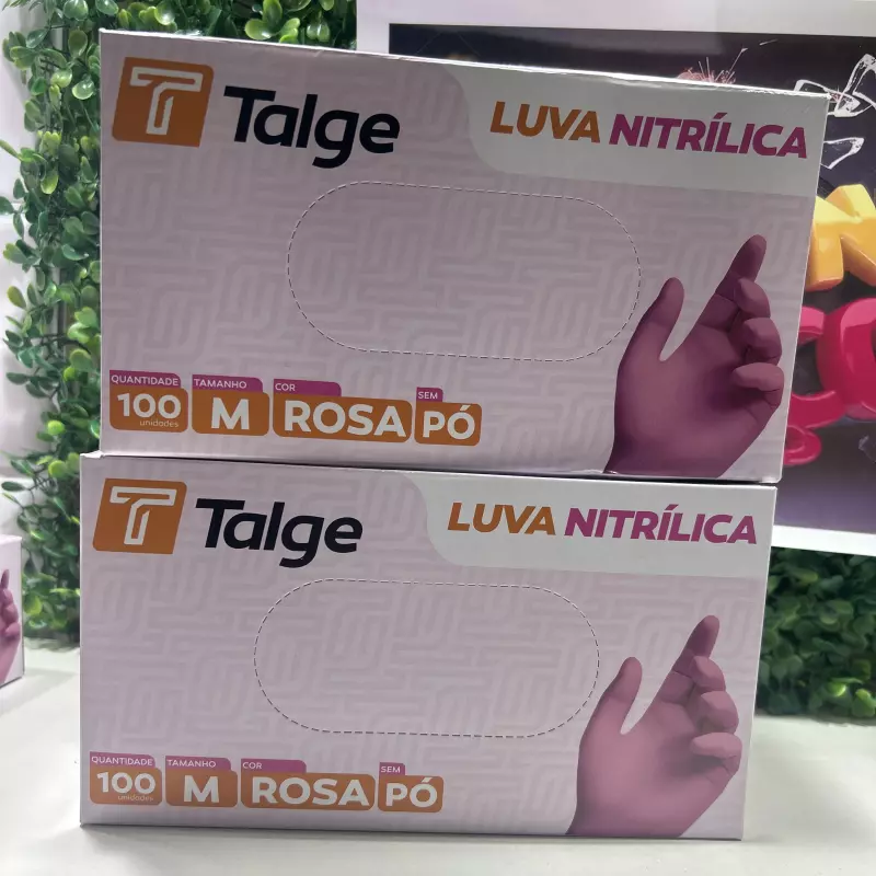 Luva Nitrilica M C/100 Rosa sem po