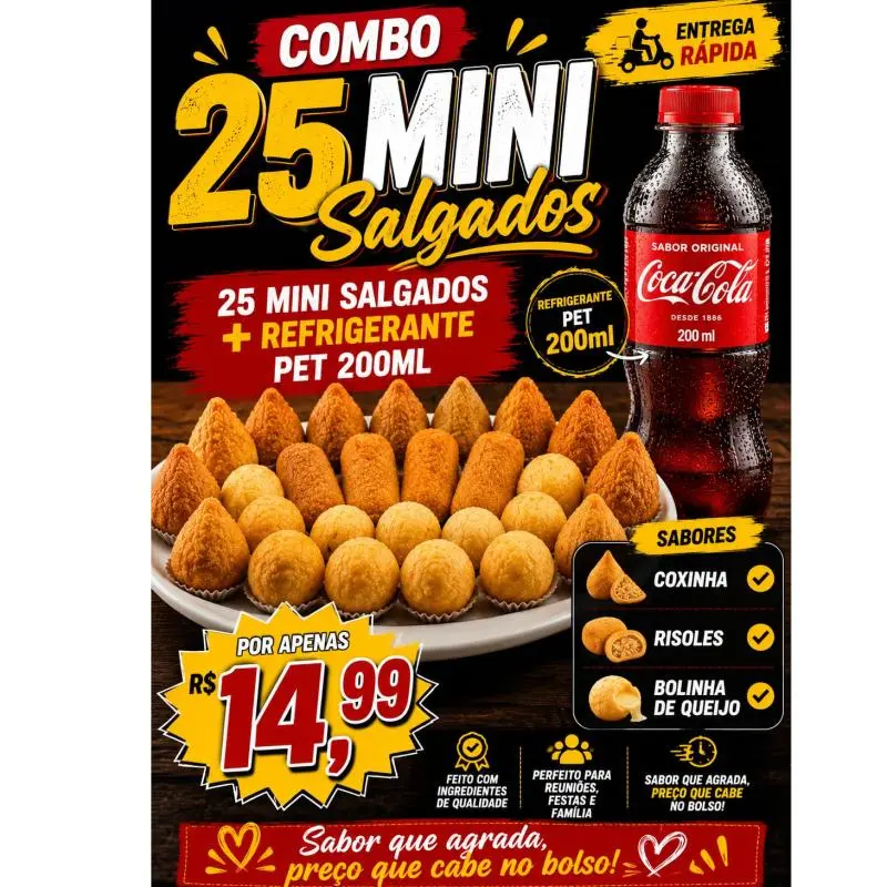 combo 25 salgados+coca200ml