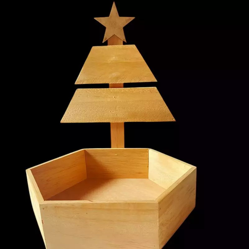 Caja Madera exagonal arbol