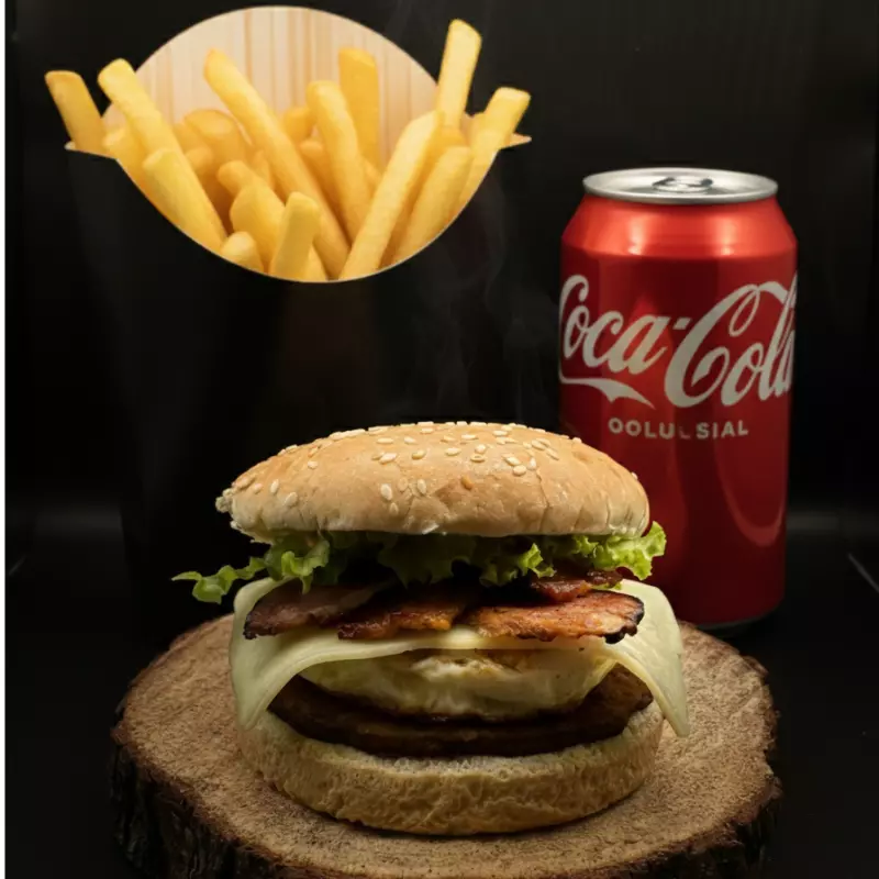 egg x bacon  + Fritas + Lata