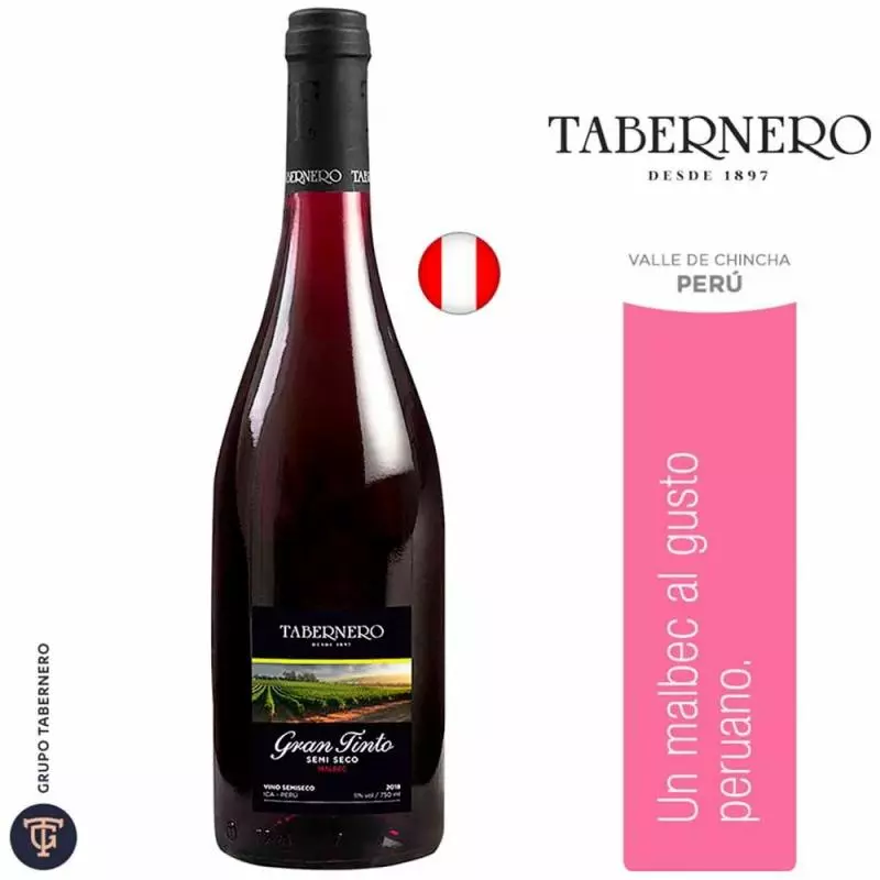Vino Tabernero Gran Tinto Semi Seco Botella 750ml