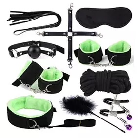 KIT DE BDSM 10 PIEZAS -NEGRO / VERDE