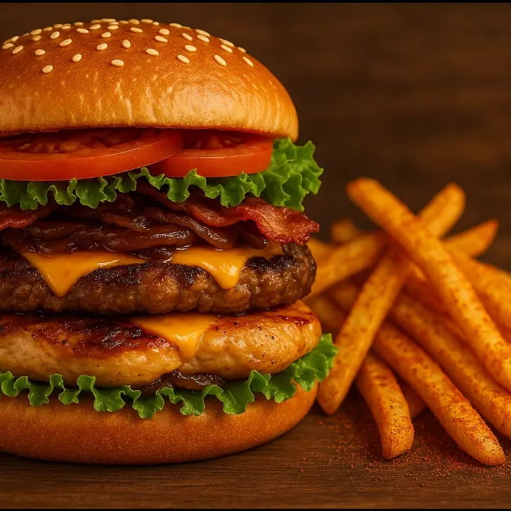 Hamburguesa mixta + papas