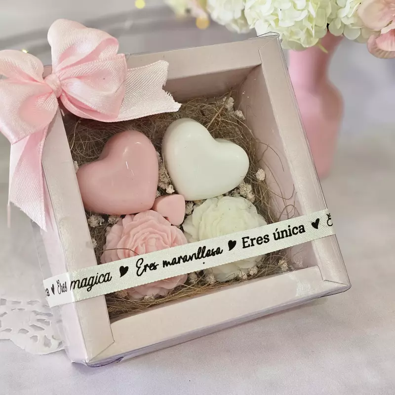 Caja Acetato con Velas rosas
