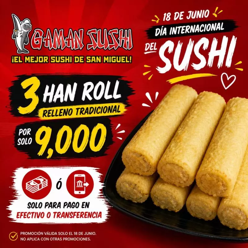 PROMOCION 3 HAN ROLL X $9.000