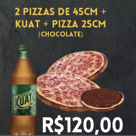 2 pizzas 45 cm + 1 pizza doce+ kuat