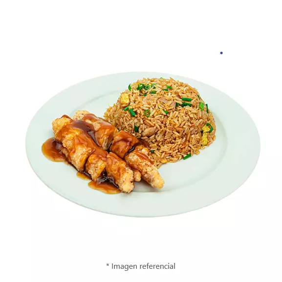 Pollo enrollado + chaufa