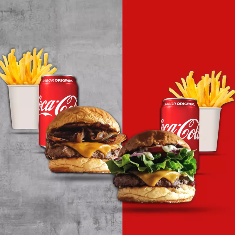 2 Burger + 2 batatas fritas + 2 beb