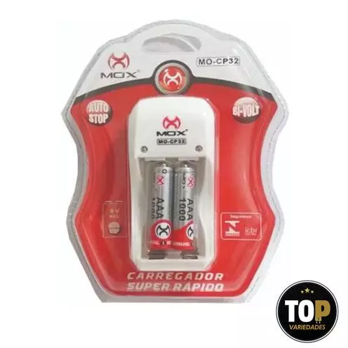 Carregador De Pilha Palito Mox Com 2 Pilhas