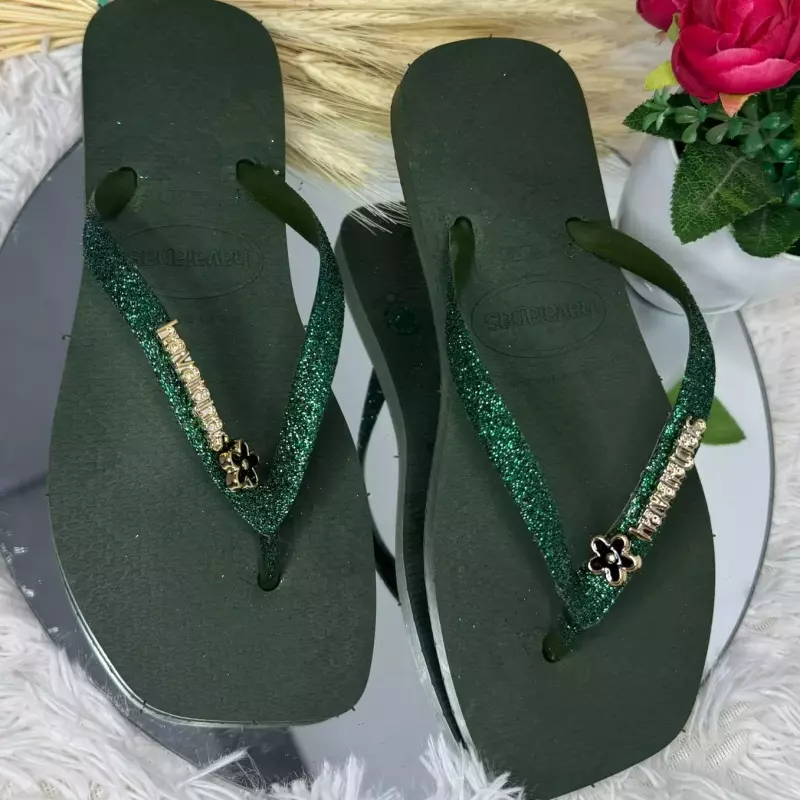 Fem glitter ping flor verde militar