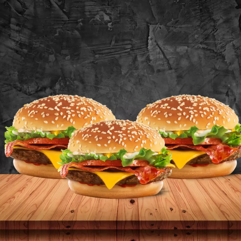 3 HAMBURGUERS DE 42,00 por 36,00