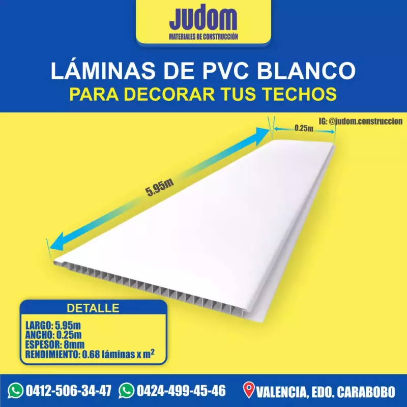 LAMINA PVC 5.95x0.25 mts BLANCO