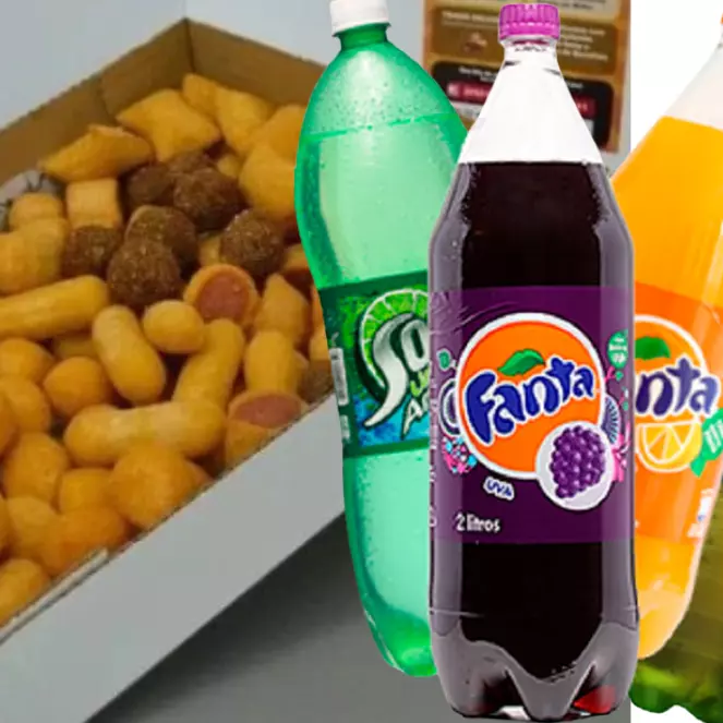 100 salgados com 1 Refrigerante 2L